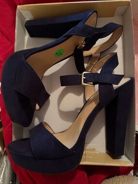 Women's Navy Suede Platform Block Heel Sandals - Unbranded
